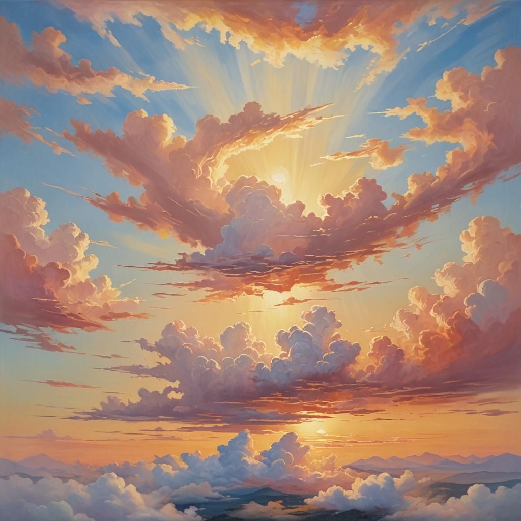 Golden Dawn Radiates Above Fluffy White Clouds