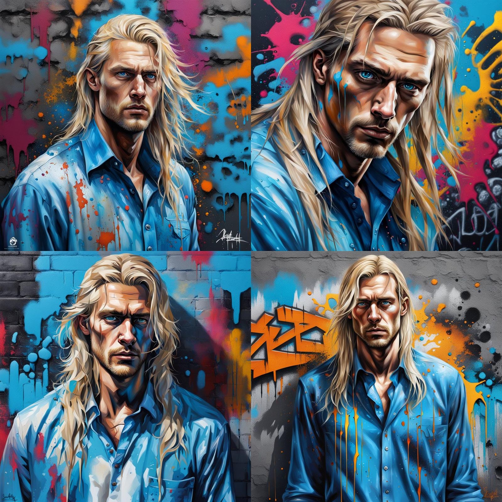 Blond Man with Blue Eyes in Graffiti Art Style