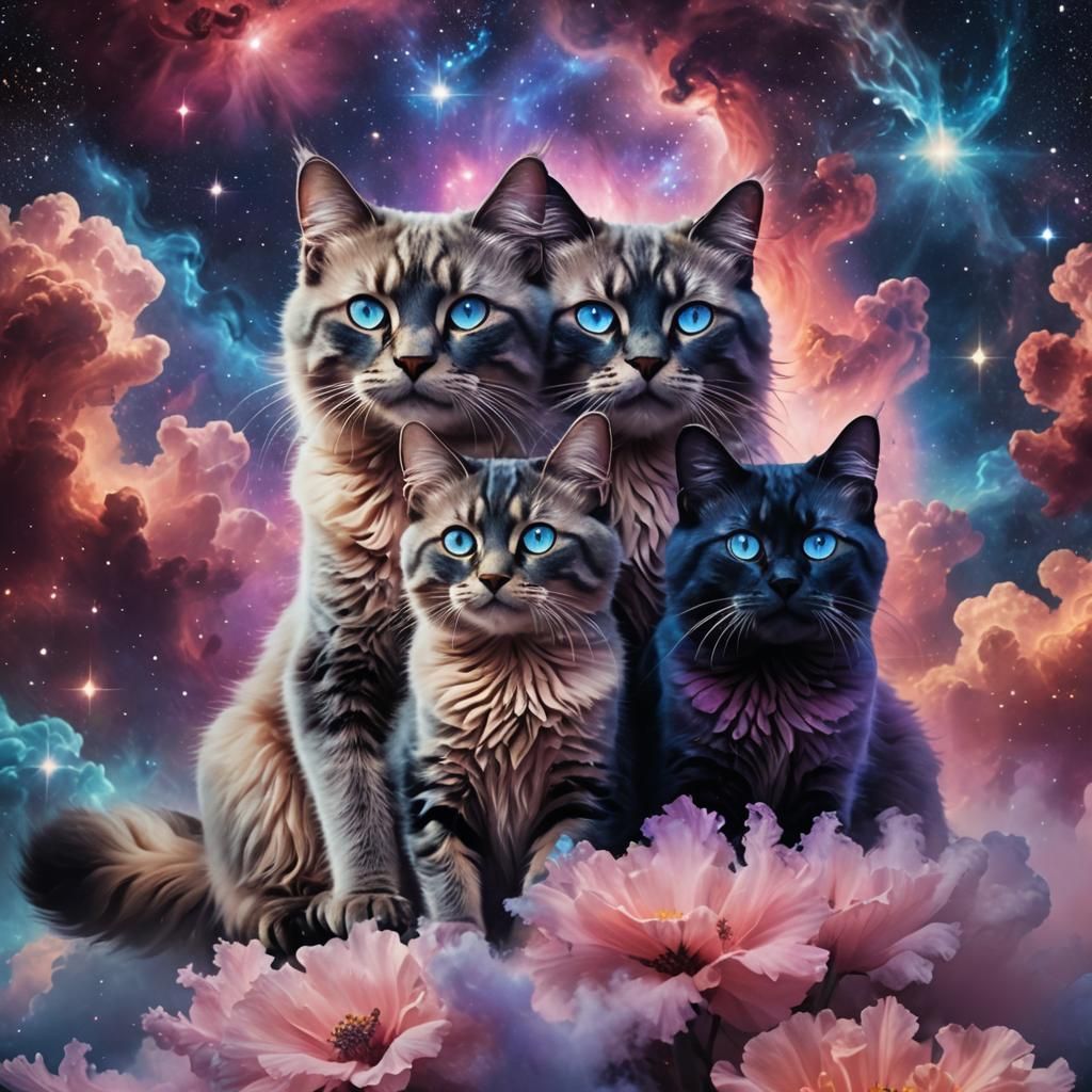 Galaxy Cats on Nebula Cloud: Fantasy Concept Art