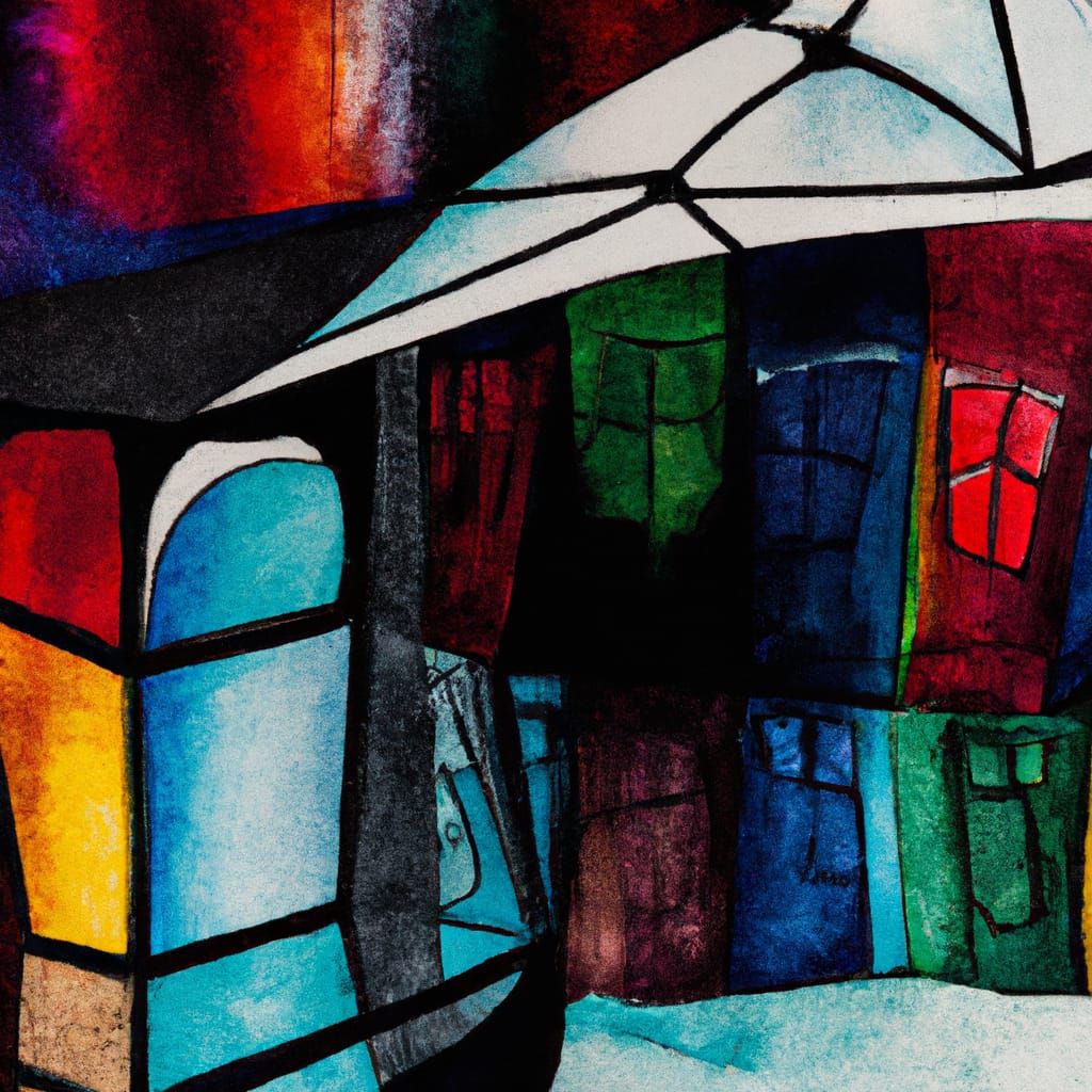 Surreal Cubist Cityscape in Bold Complementary Colors