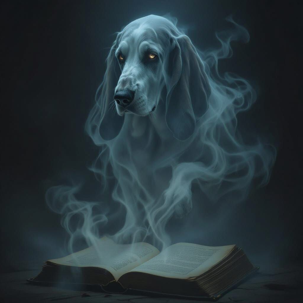 Ghostly Hound Spirit Guardian of Ancient Book