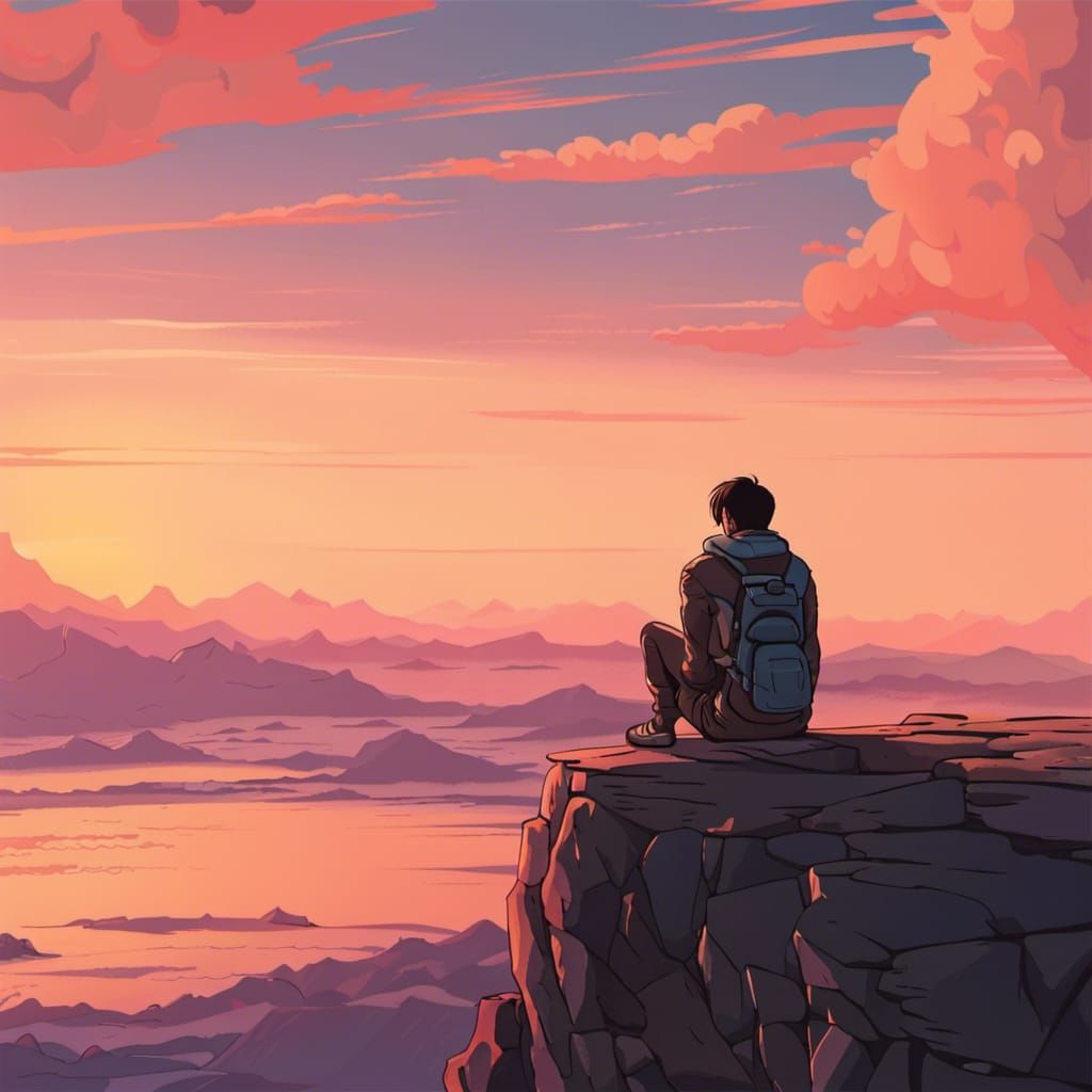 Last Human on Earth Gazing at Sunset