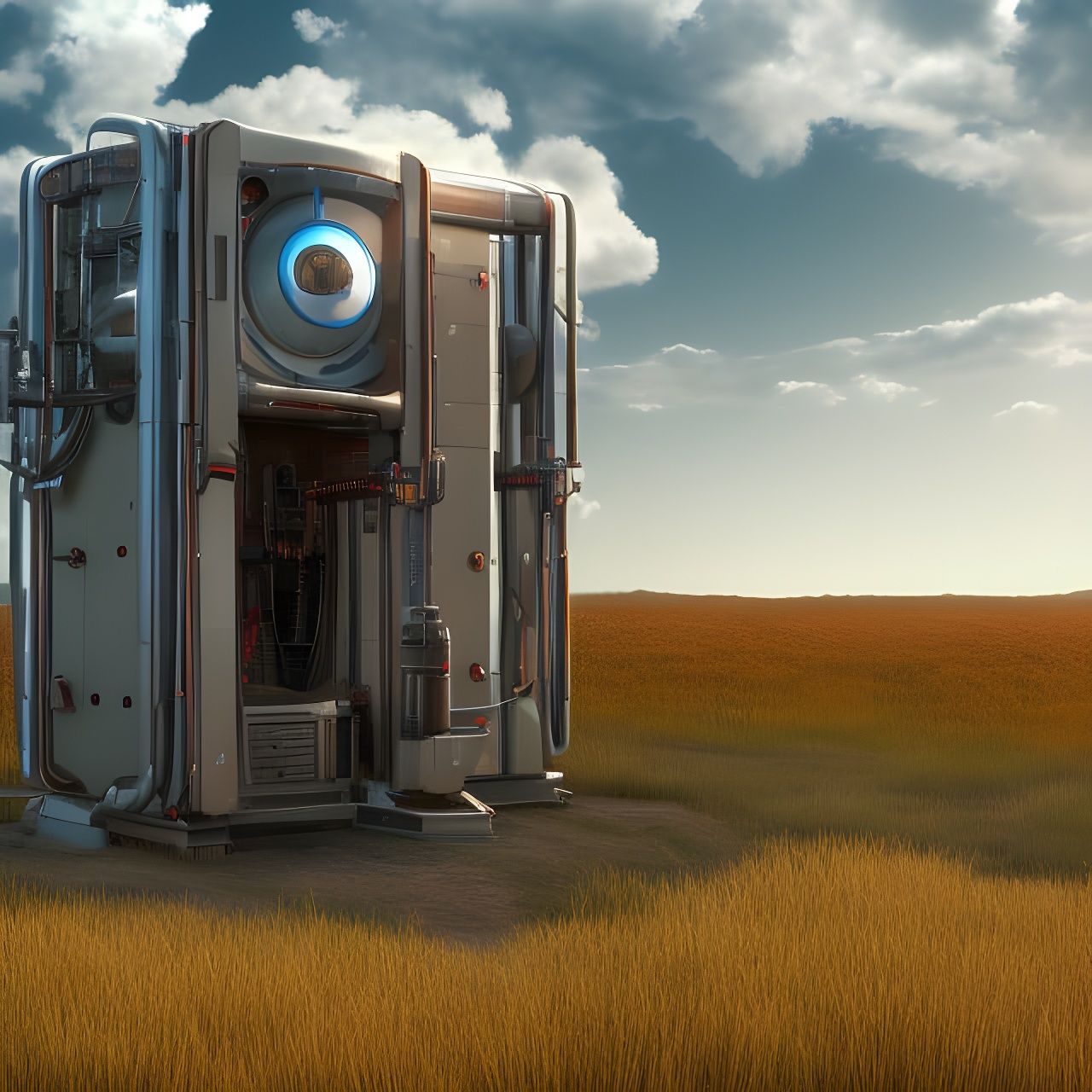 Detailed Portal Machine in Field, Digital Art