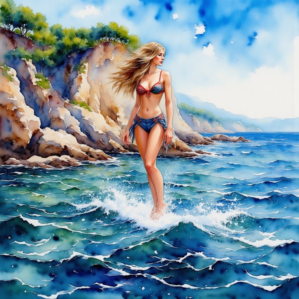 Athlete Leaps From Rock into Water in Dynamic Pose