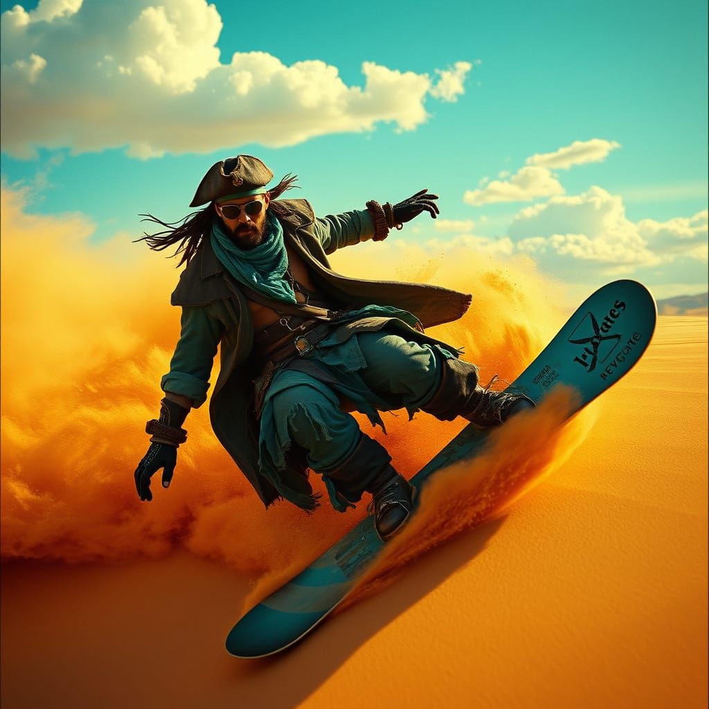 Pirate Snowboarding a Sand Avalanche
