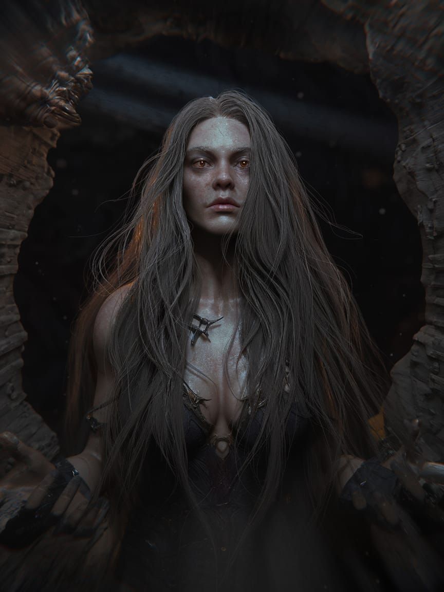 Warrior Witch Emerges: Hyperrealistic Digital Art
