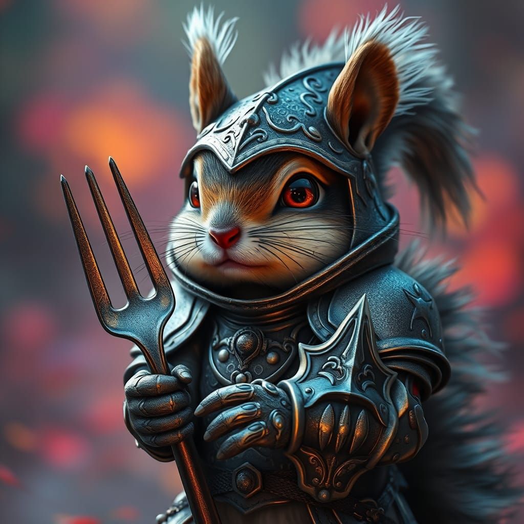 Squirrel in Hyperrealistic Knight's Armor