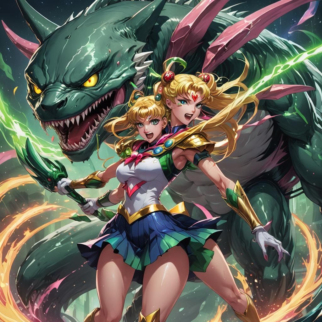Magical Girl and Shark Beast Battle, Anime-Inspired Art