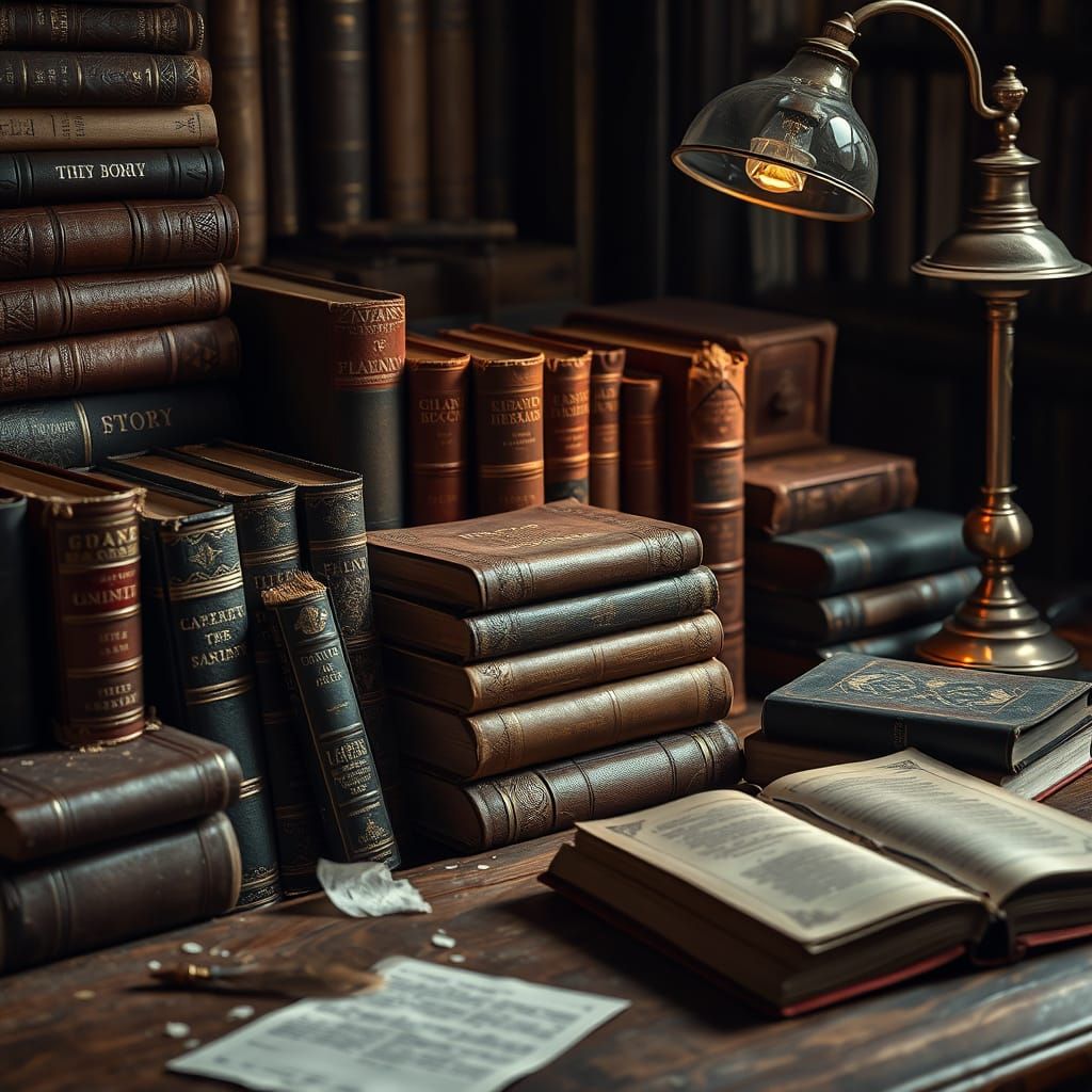 Vintage Novels in Warm, Golden Light