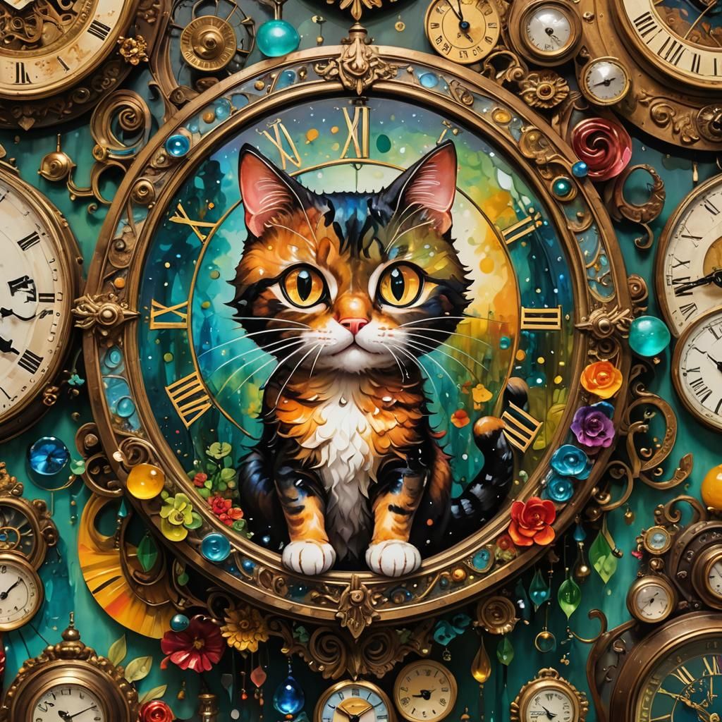 Art Deco Scene with Kit-Cat Clock in Oil