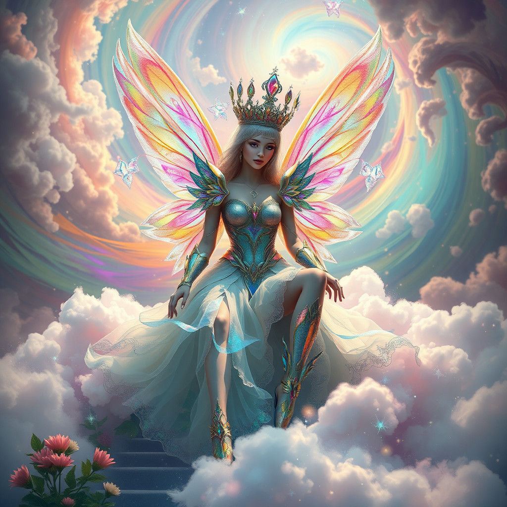 Rainbow Fairy Queen on Crystalline Throne