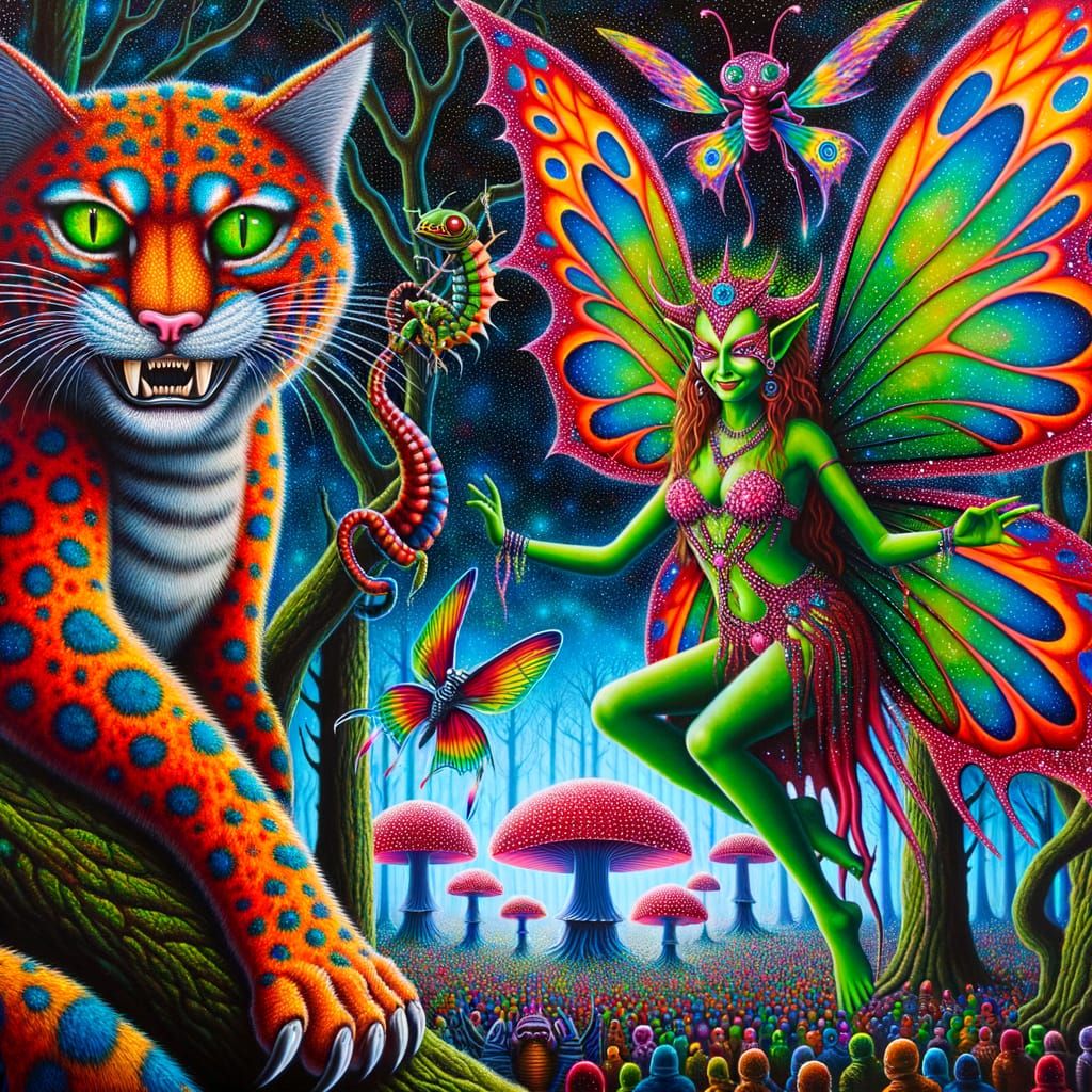 Surreal Alien Forest Rave with Winged Creatures