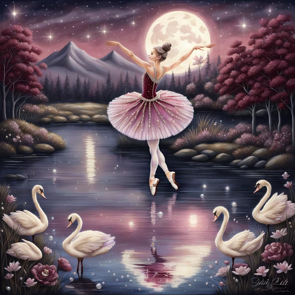 Fairy Ballerina Dancing in Moonlight, Art Deco Style