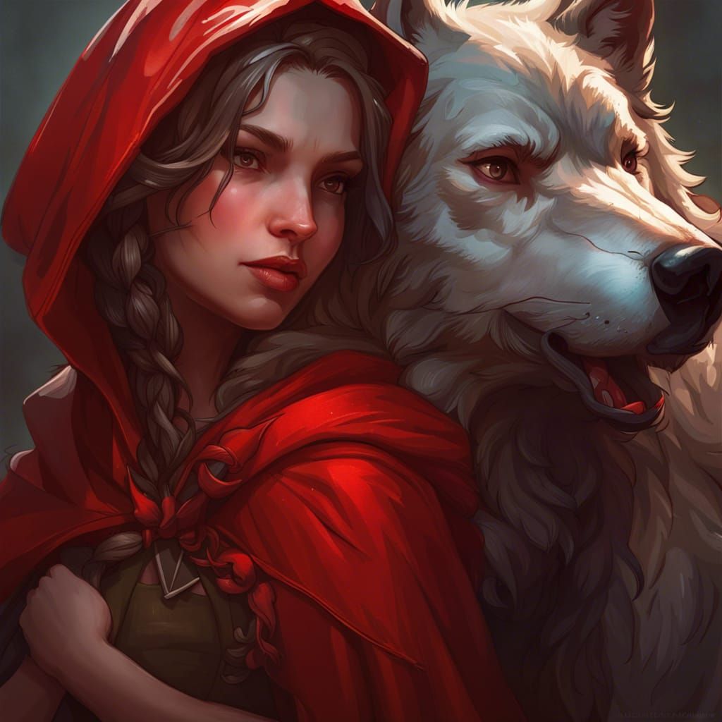Little Red Riding Hood Hugging Wolf Portrait