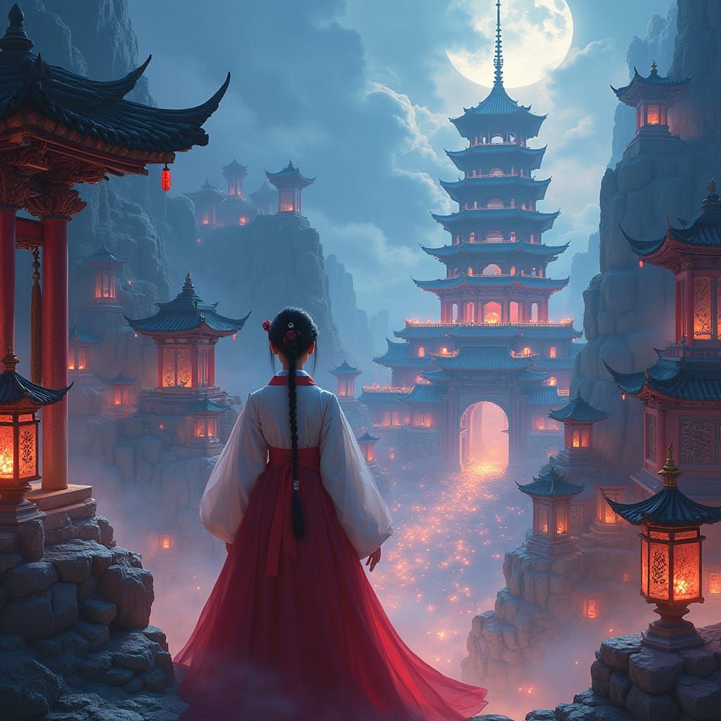 Surreal Korean Girl Embodies Mystical Soul City in Vibrant,...