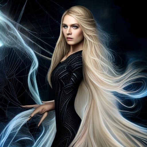 Fantasy Teen in Obsidian Gown: Detailed Matte Painting