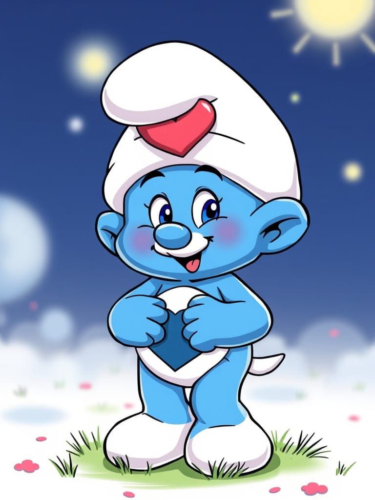 Cute Smurf Character in Care Bear Anime Style