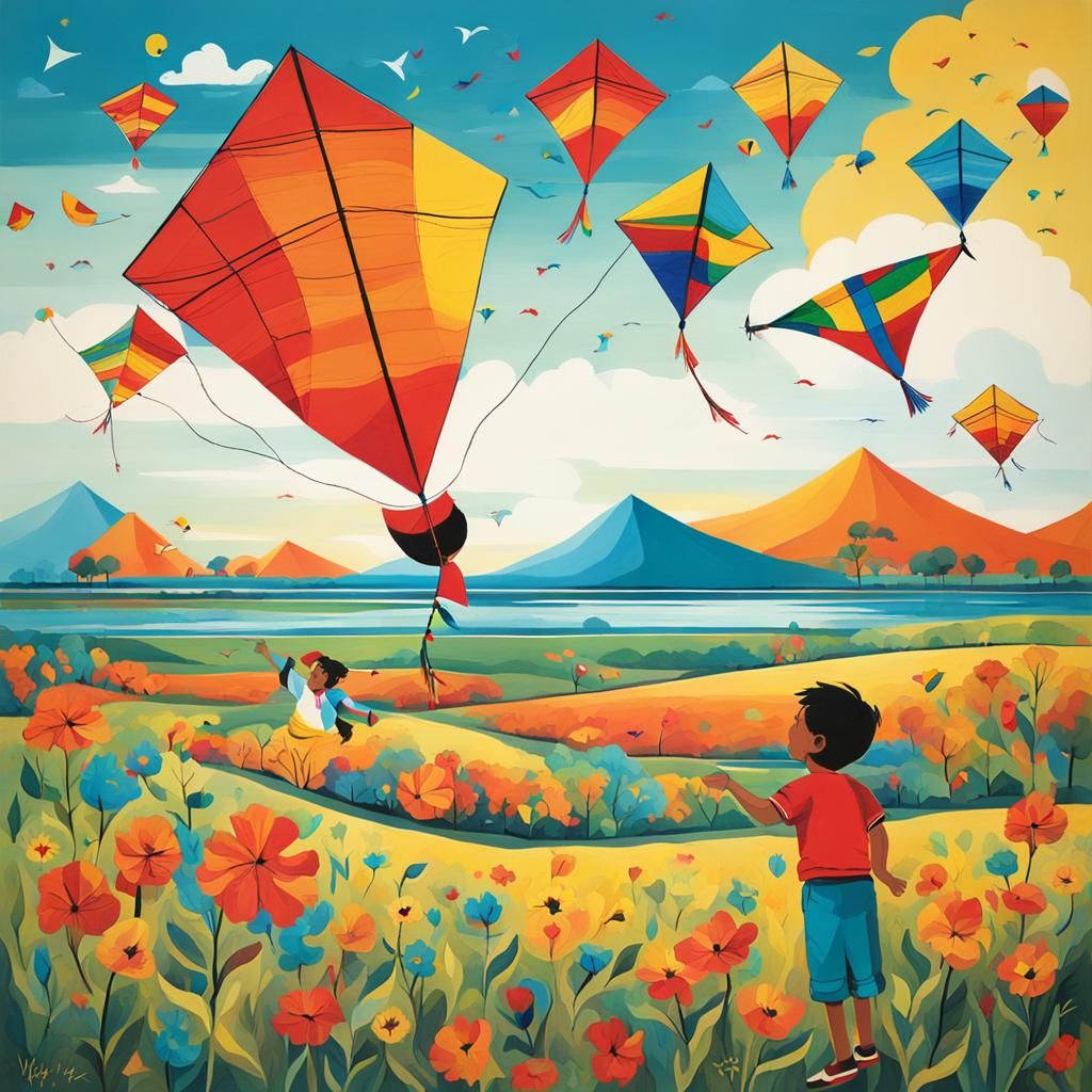 Joyful Kite-Flying Artwork
