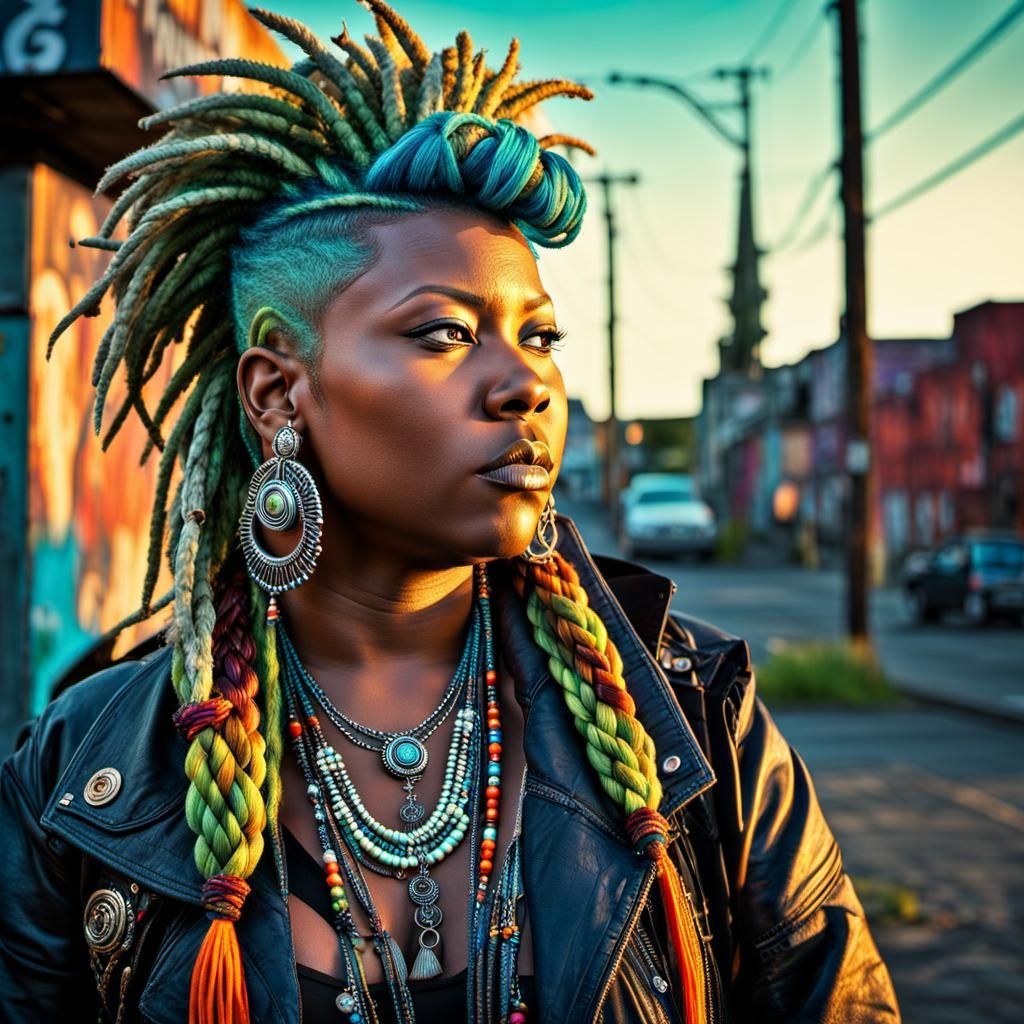 Punk Lady with Mohawk in Psychedelic Art Style