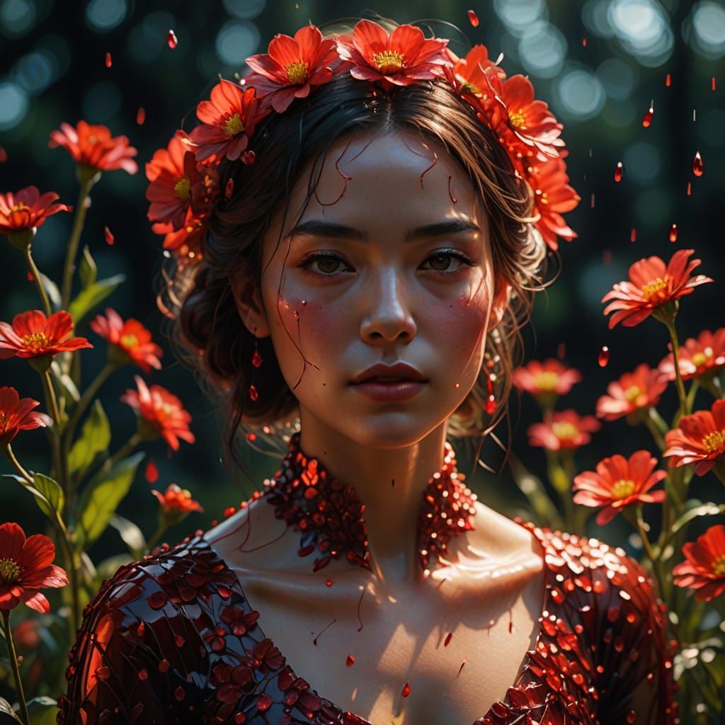 Opalescent Glass Flower Woman: Hyper-Realistic Portrait