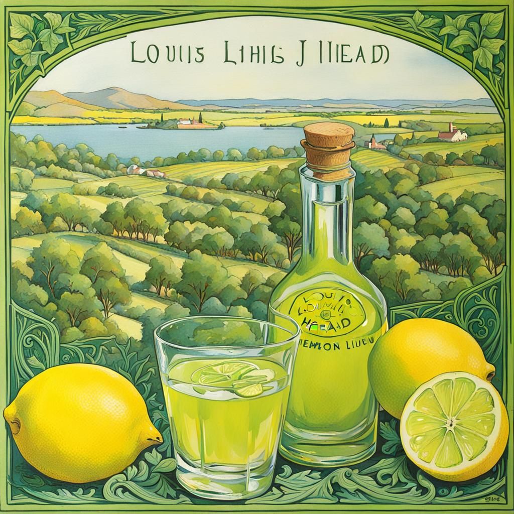 Lime and Lemon Liqueur in Art Nouveau Style