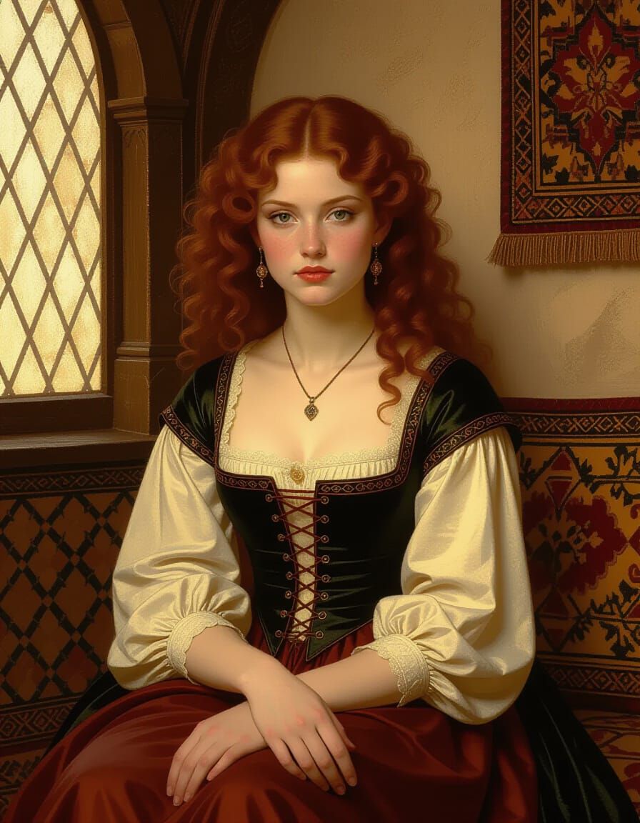 Voluptuous Woman in Medieval Village, Classical Painting Sty...