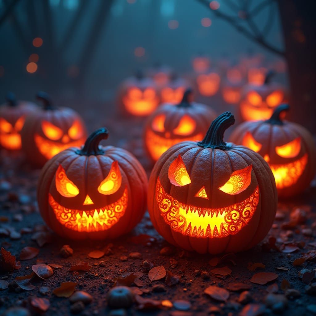 Glowing Pumpkin Faces in Fantastical Concept Art