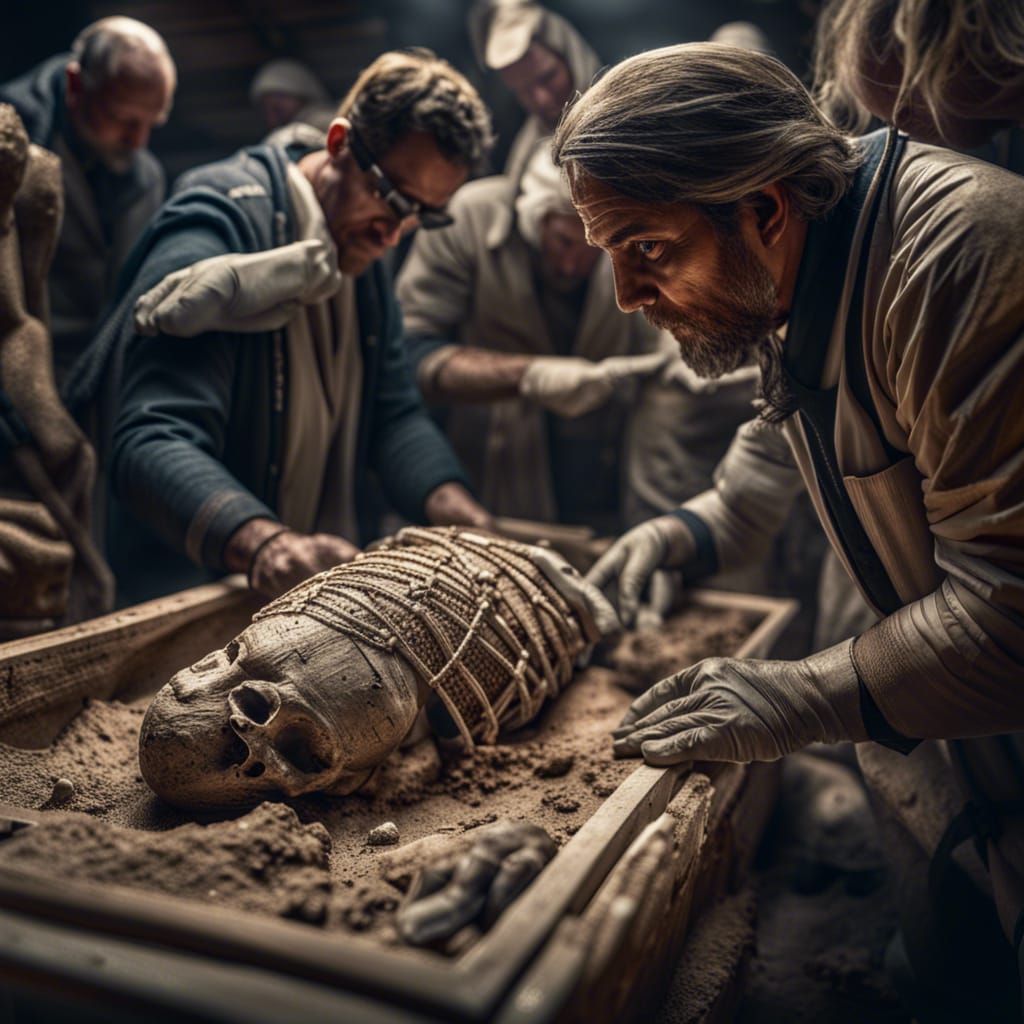 Archaeological Dig Uncovers Mummy: Hyperrealistic HDR Image