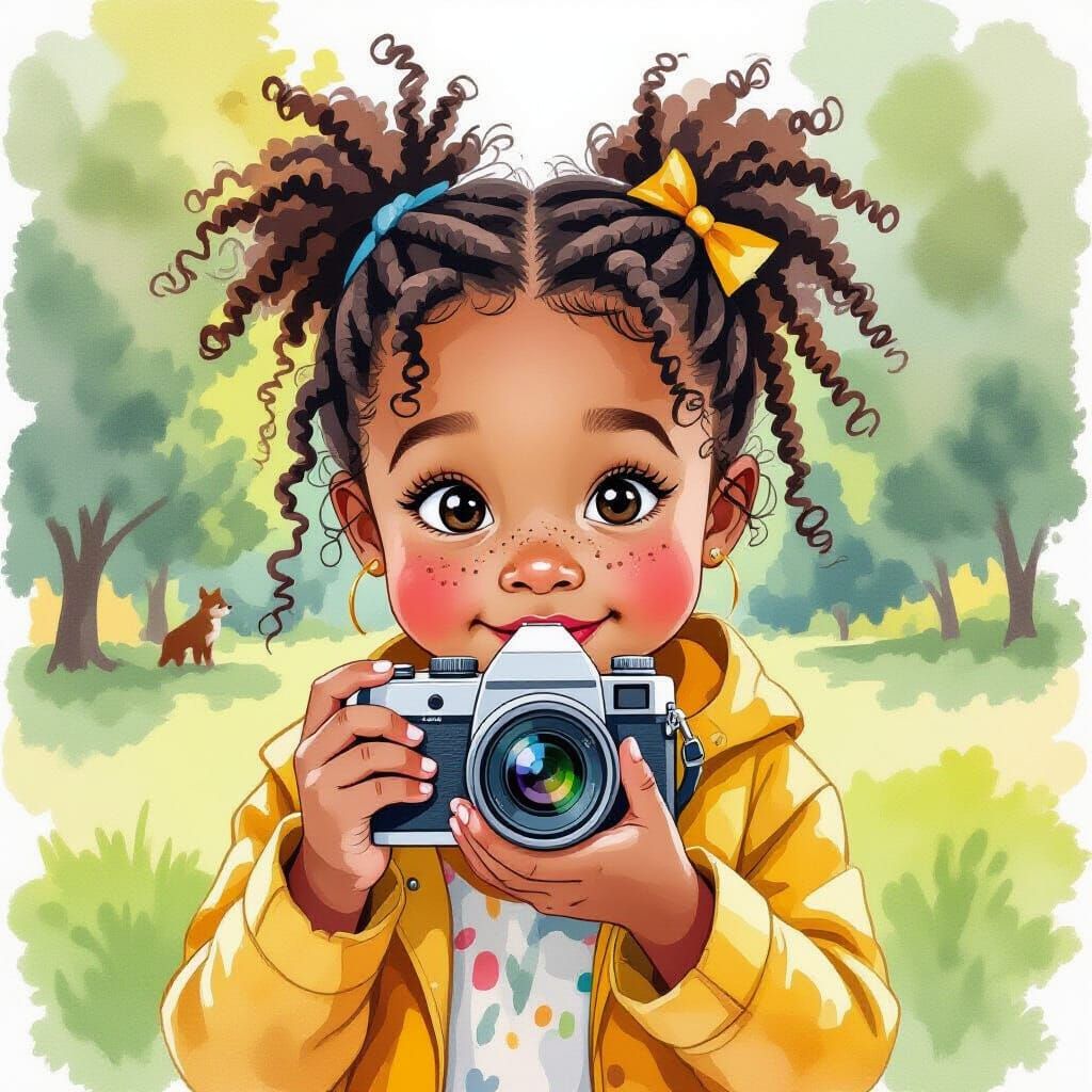 Girl With Camera: Watercolor Portrait in Playful Style