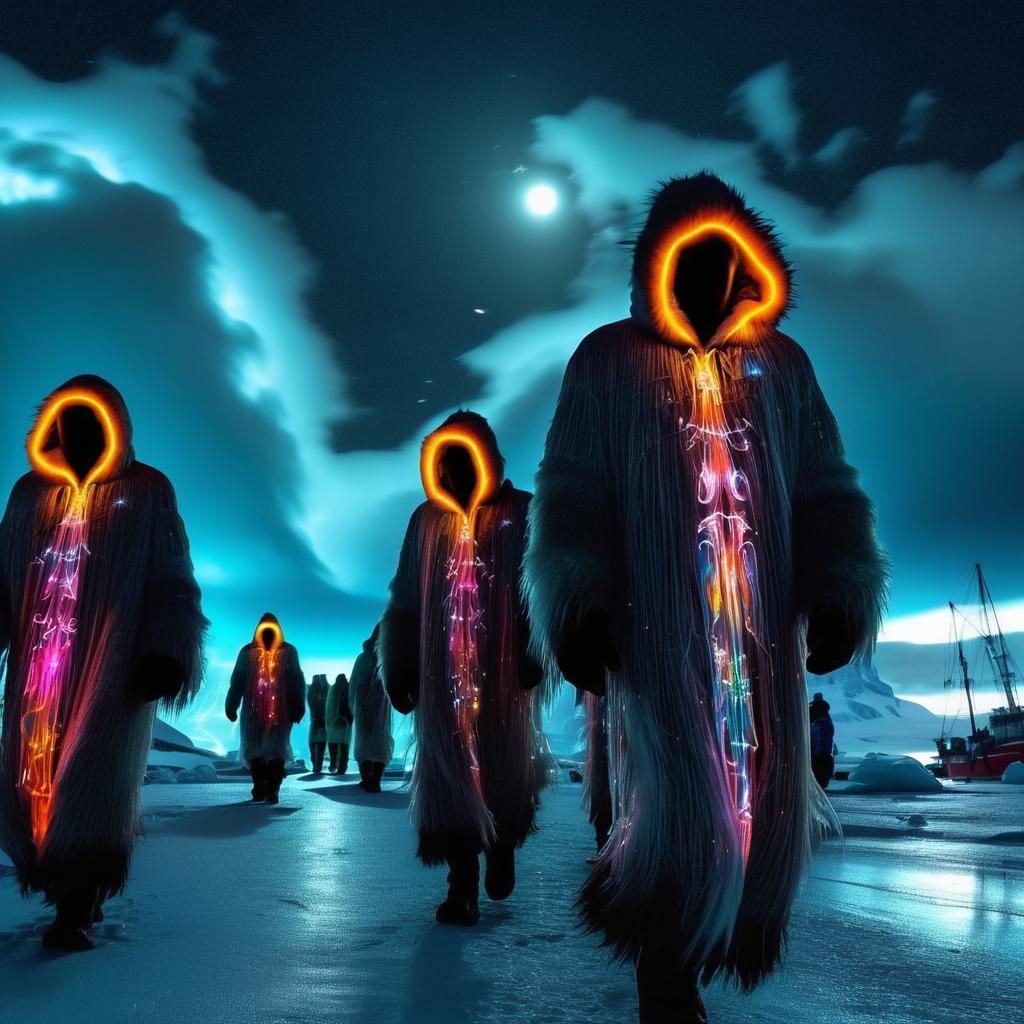 Neon Spirits Gather in Antarctic City