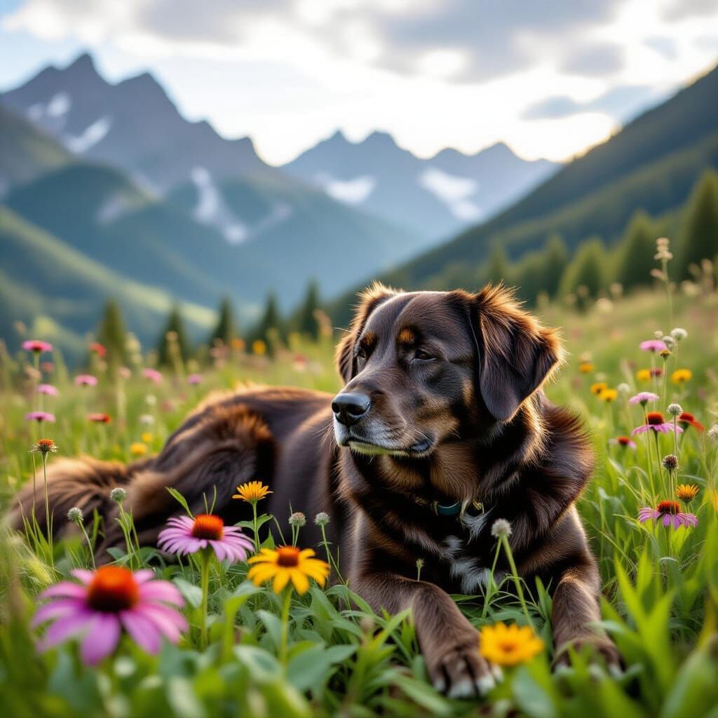 Dreaming Hybrid Creature in Enchanted Meadow