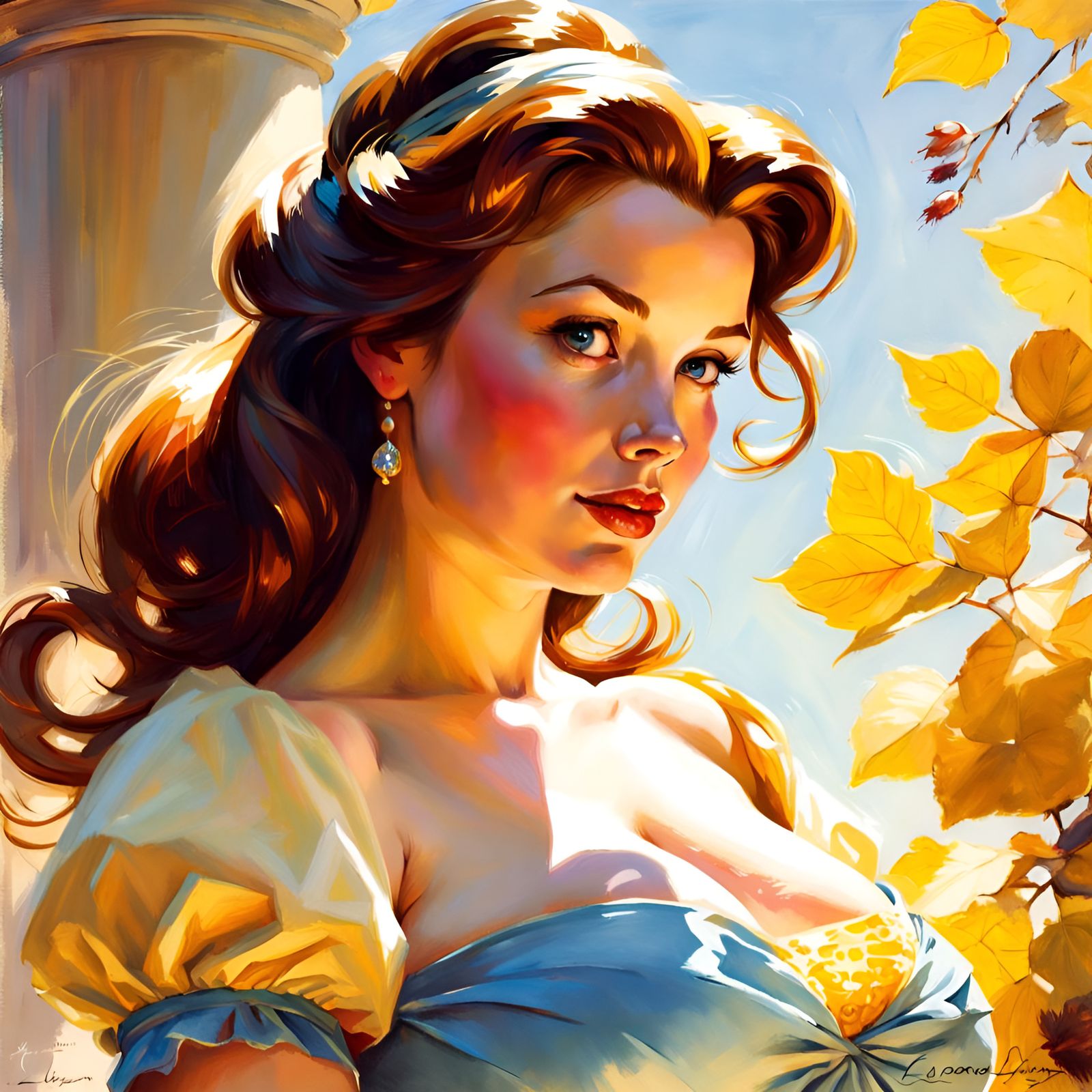 Pregnant Princess Belle Portrait in Pin-Up Style