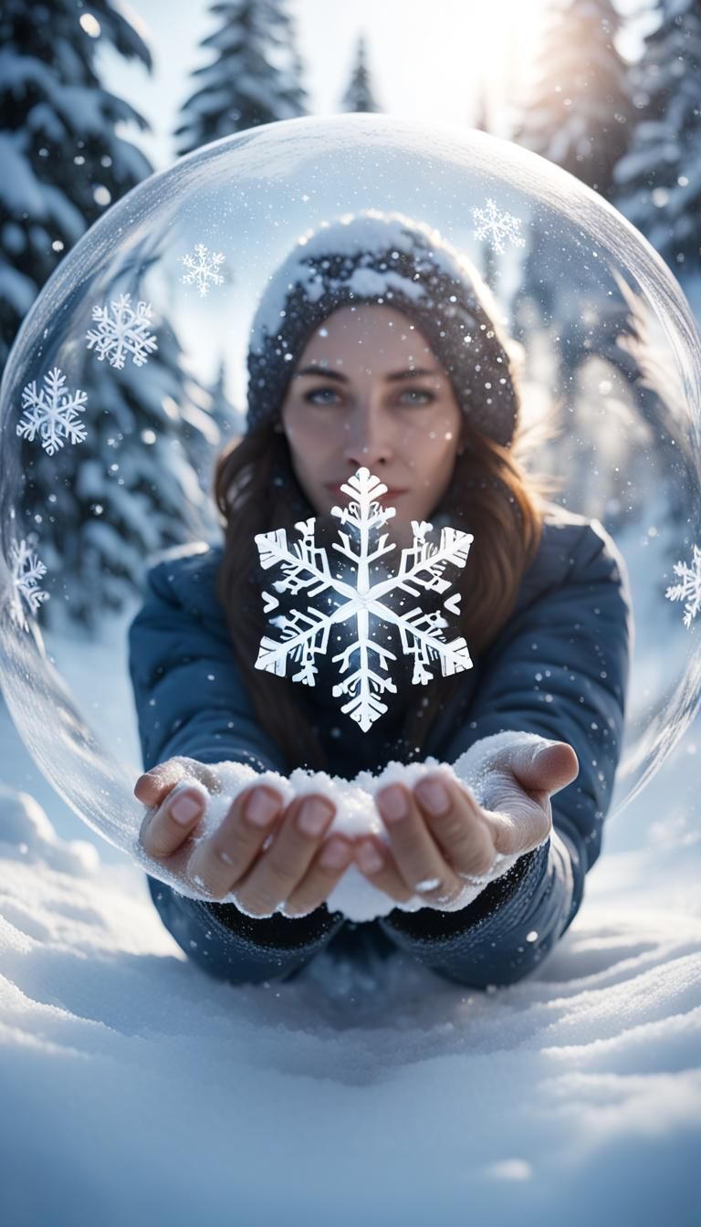 Snow Globe with Diamond Snowflakes, Cinematic Photography