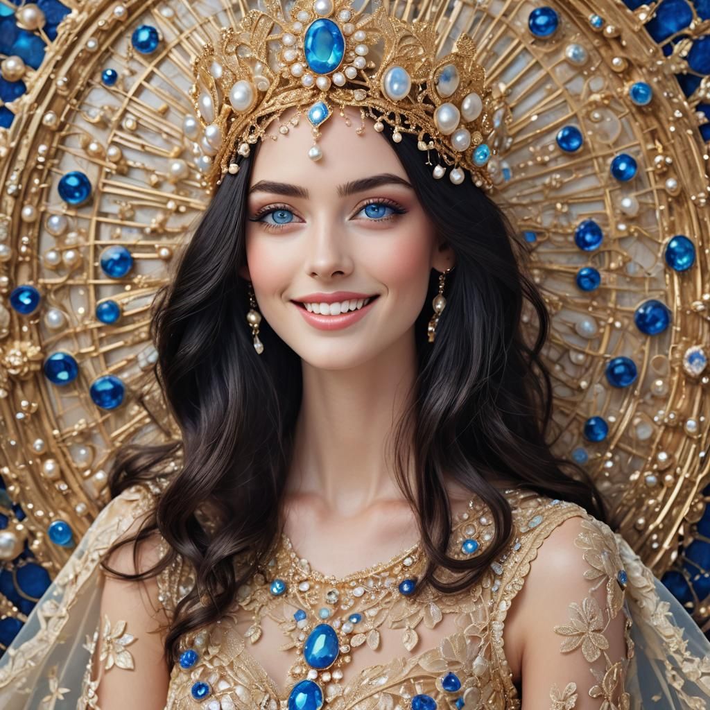 Vogue Style Portrait of a Woman with Pearl Crown