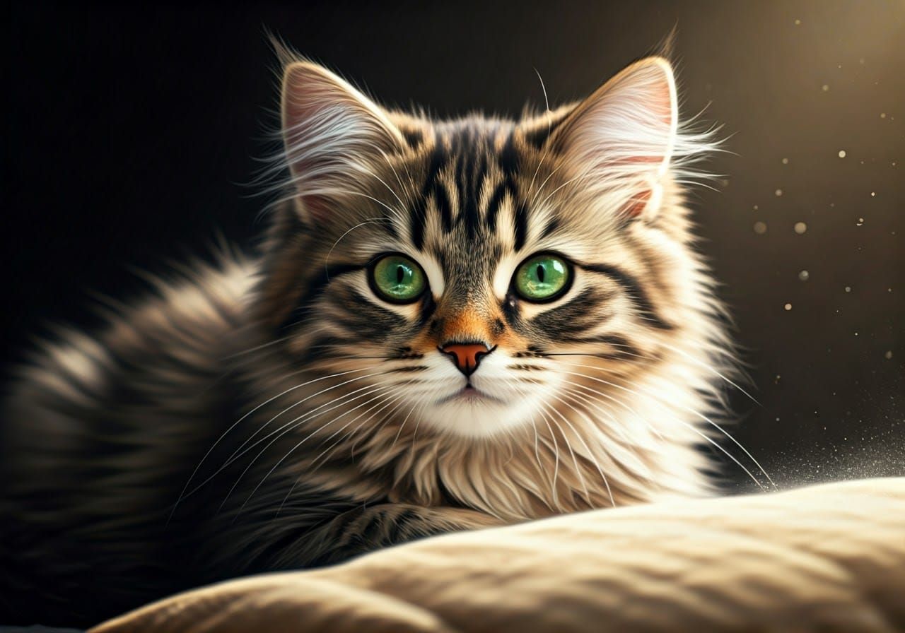 Whimsical Green-Eyed Kitten Illustration