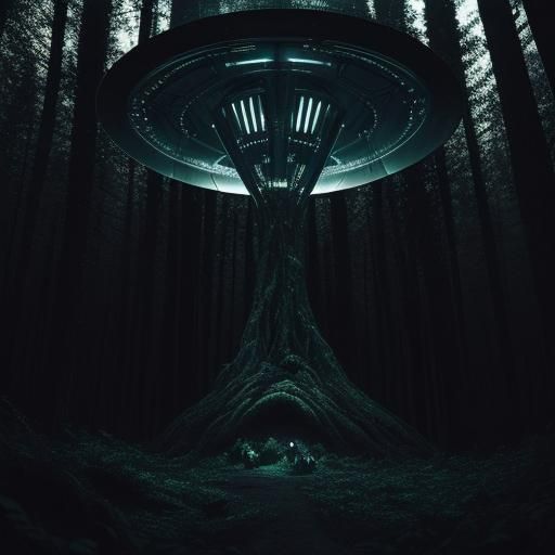 Hyperrealistic Aliens Encounter in Dark Forest