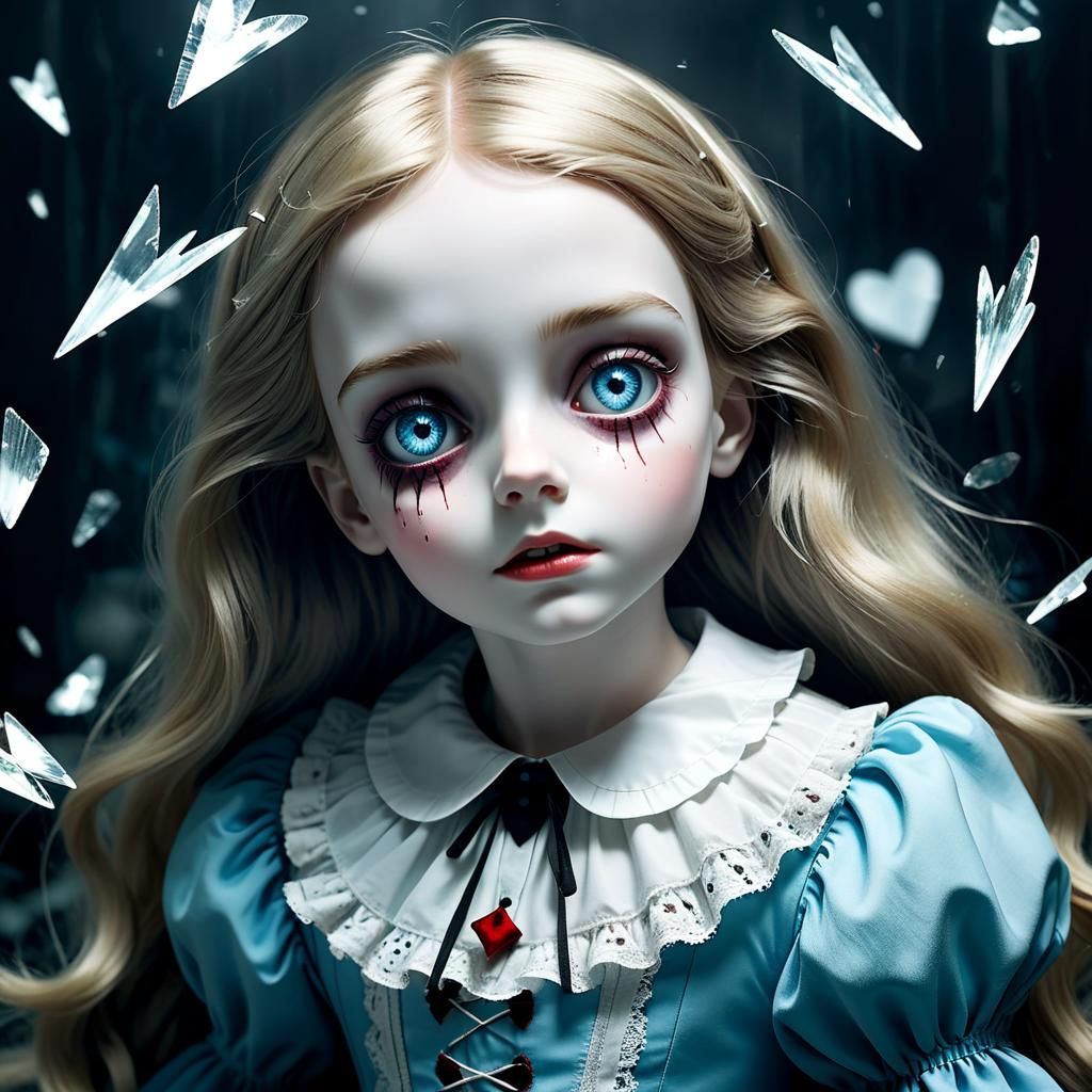 Macabre Porcelain Doll: Shattered Reality in Dreamcore Style