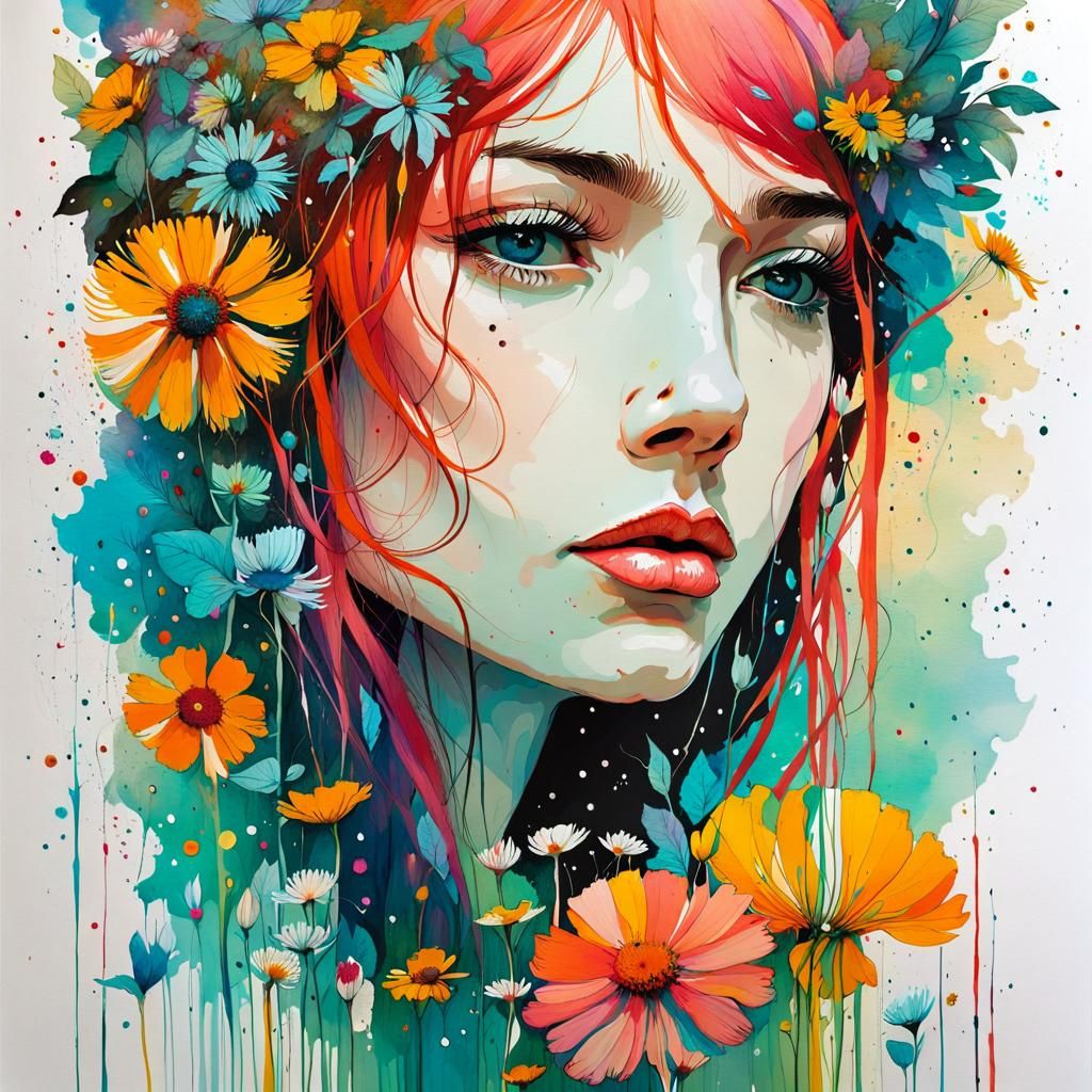 Whimsical Portrait in Vibrant Folk Art Style