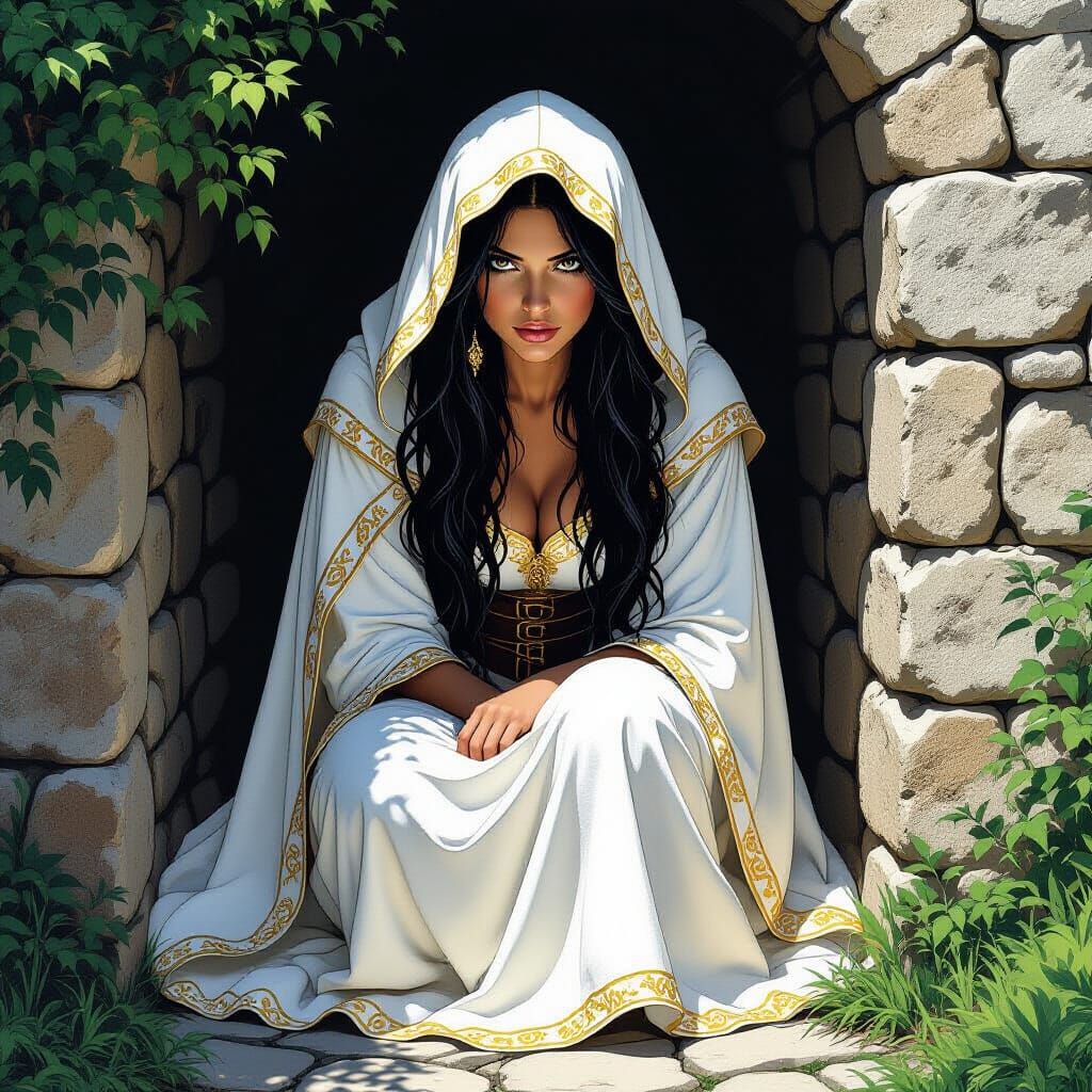 Italian Woman in Garden, Comic Book Art