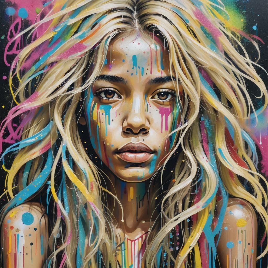 Girl with Glitter Hair in Street Art Portrait