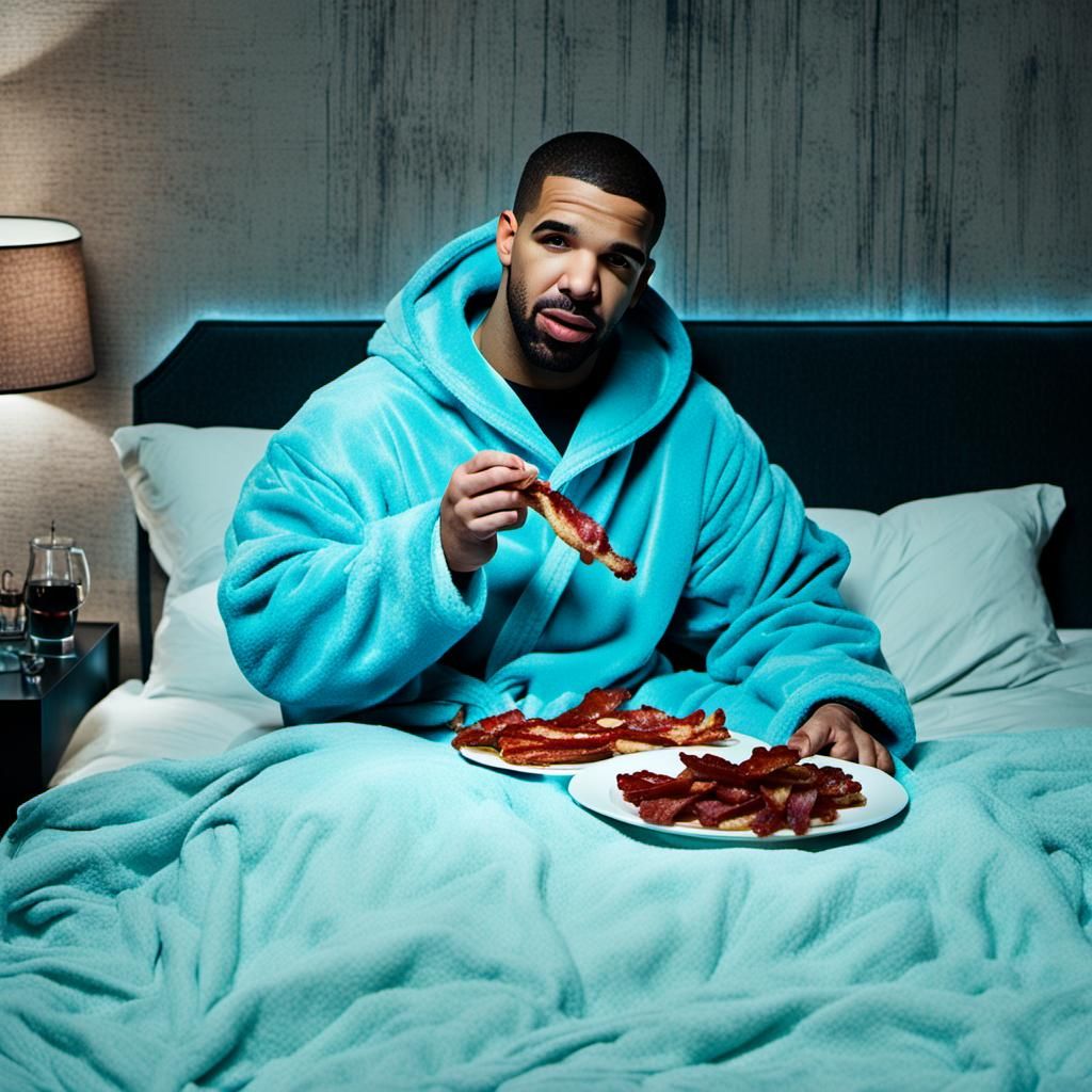 Rapper Relaxing in Bed Eating Bacon