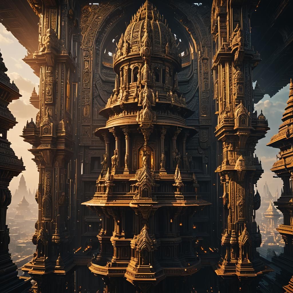 Futuristic Hindu Cityscape in the Sky