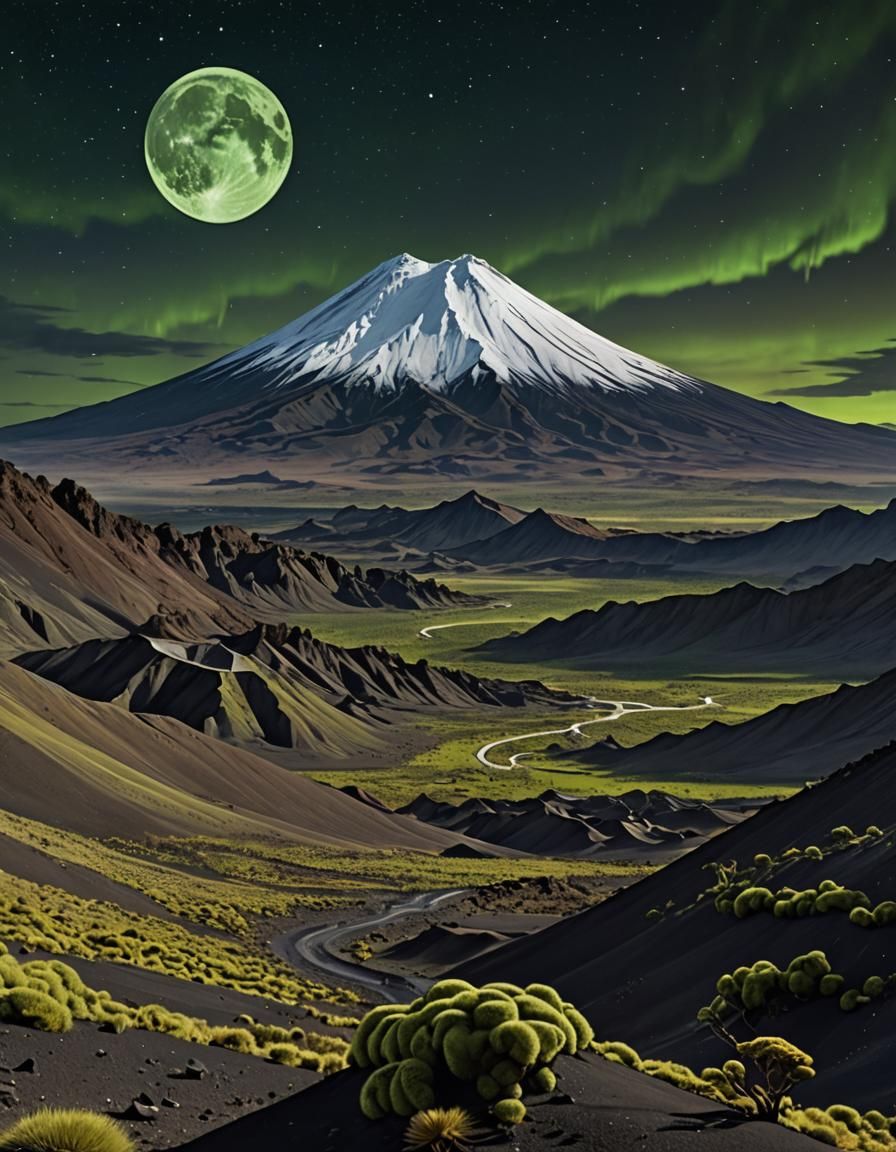 Eerie Green Glow on Mt. Ngauruhoe: Giger-esque Pipes