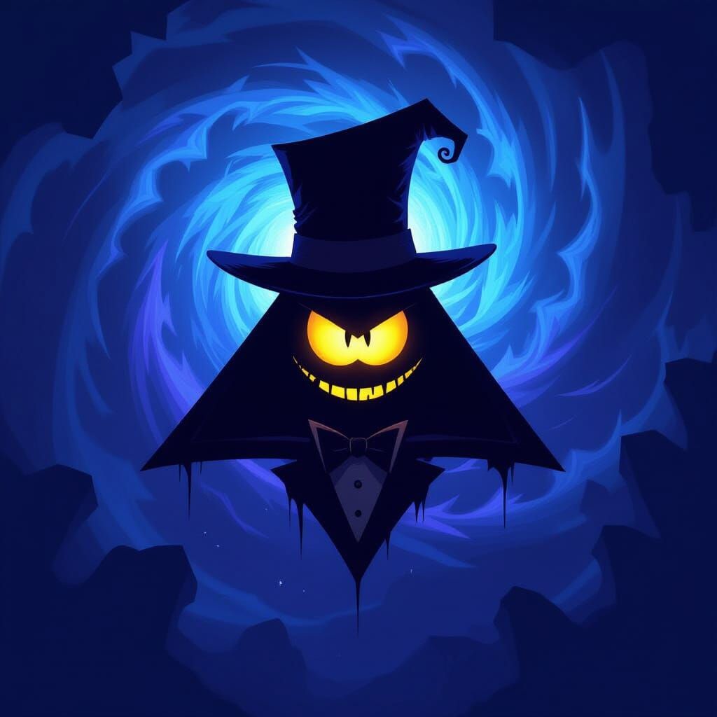 Bill Cipher in a Cosmic Void, Surreal Digital Art