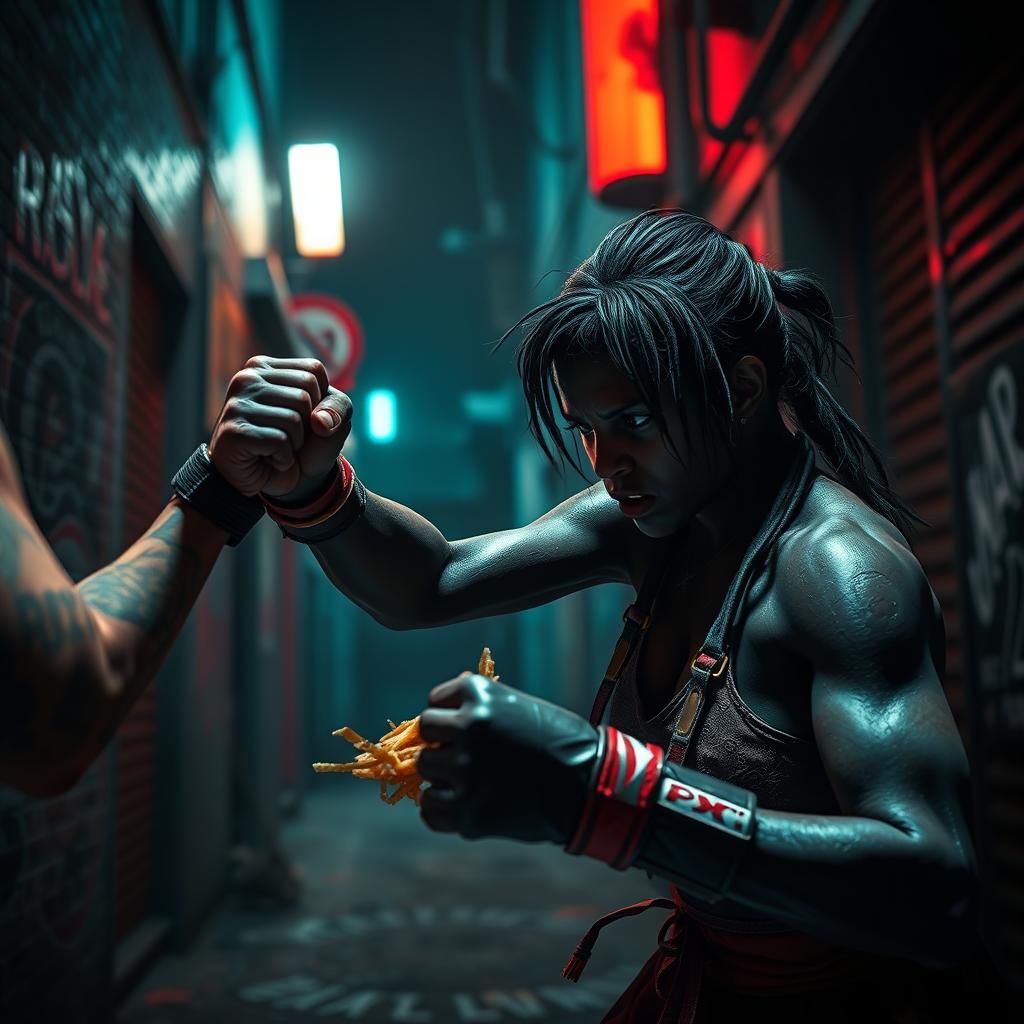 Intense Urban Alleyway Fight Scene in Noir Style