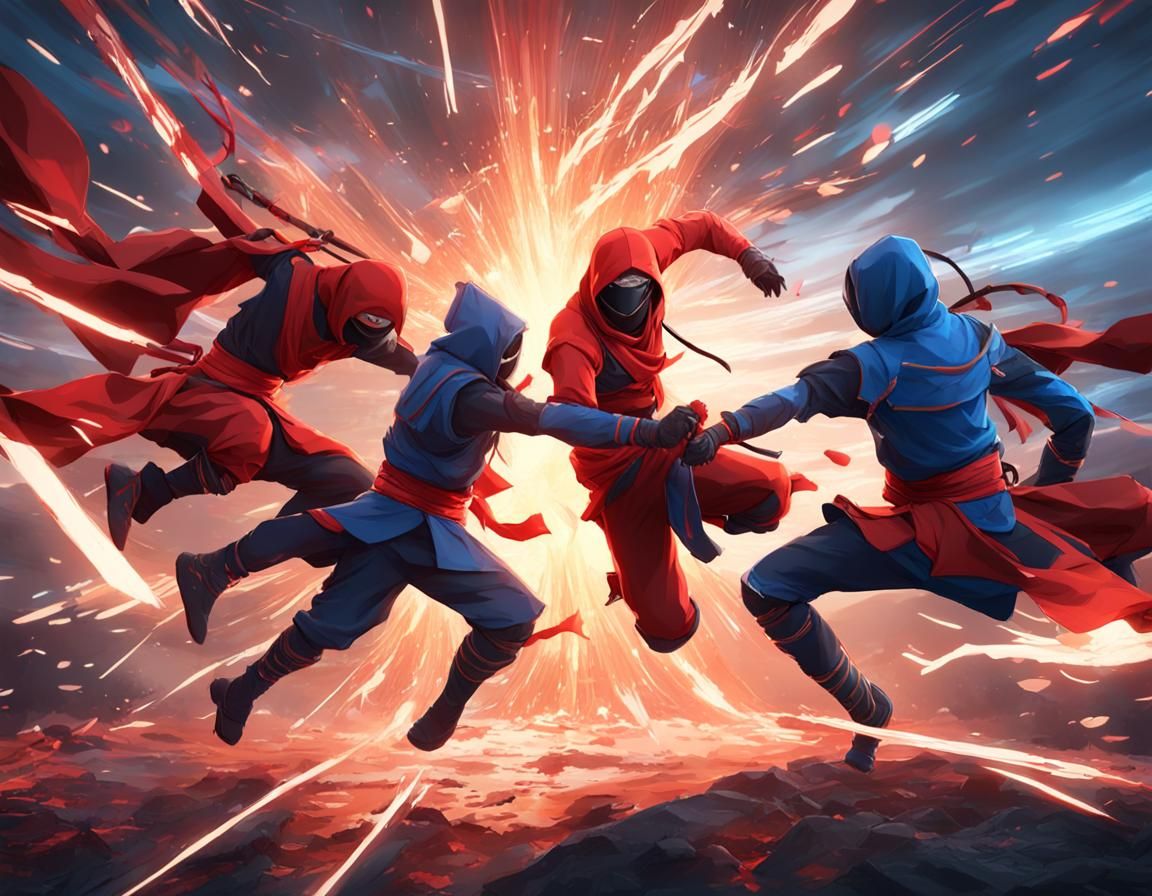 Red vs Blue Ninja Fight in 3D Anime Art