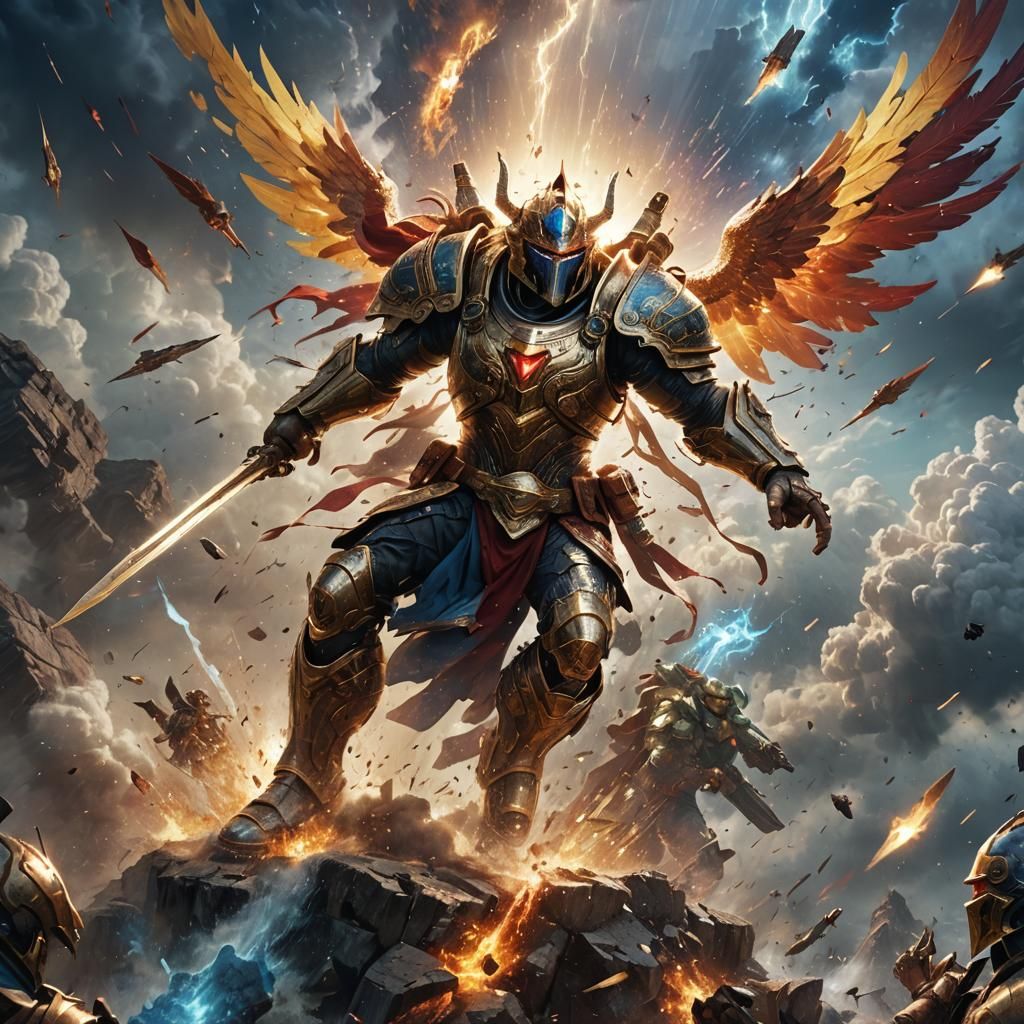 Dramatic Battle Scene in Hyperrealistic Splash Art