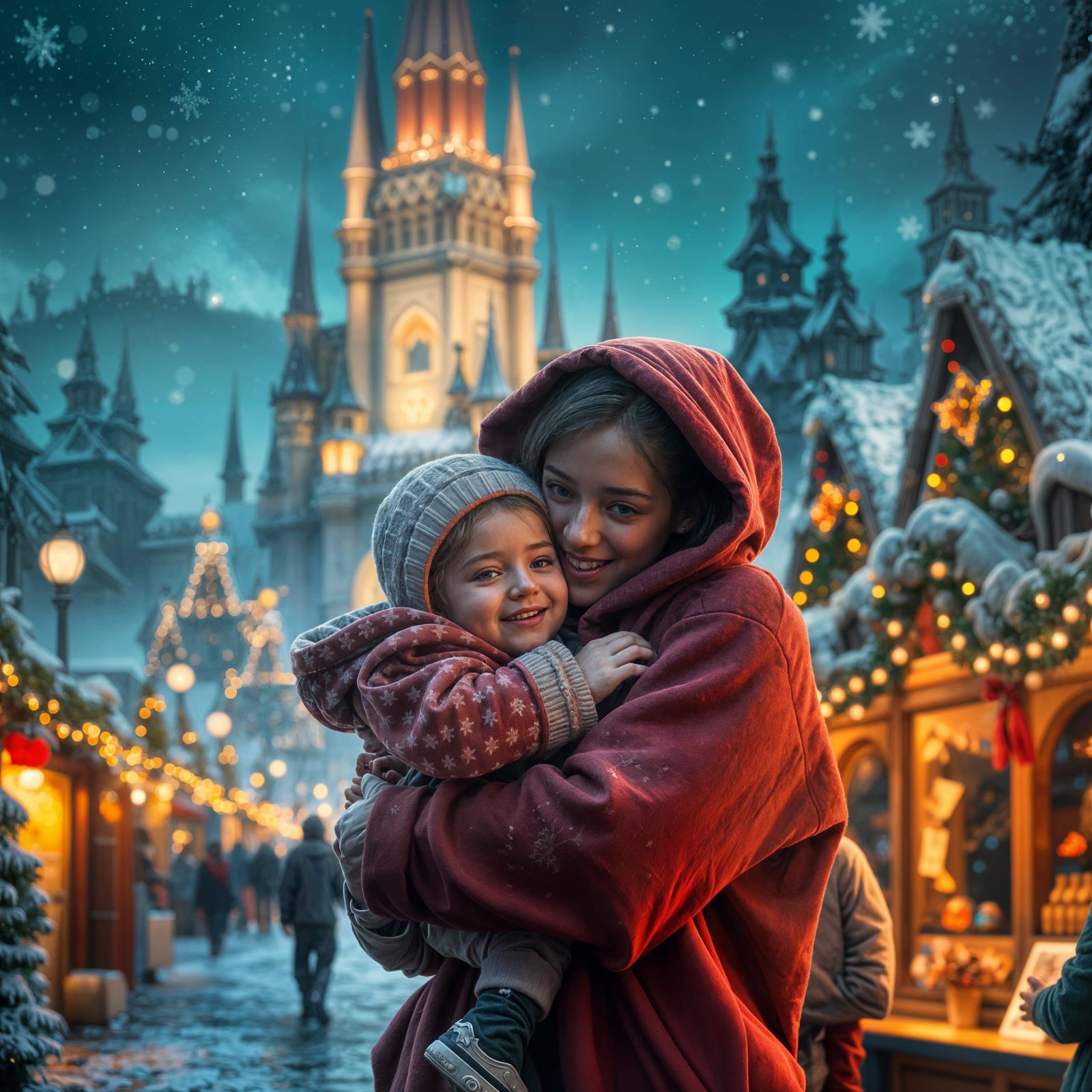 Woman and Baby Boy at Christmas, Detailed Matte Painting