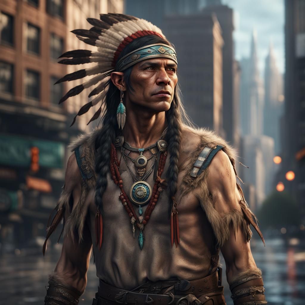 Native American Elf Portrait on City Street