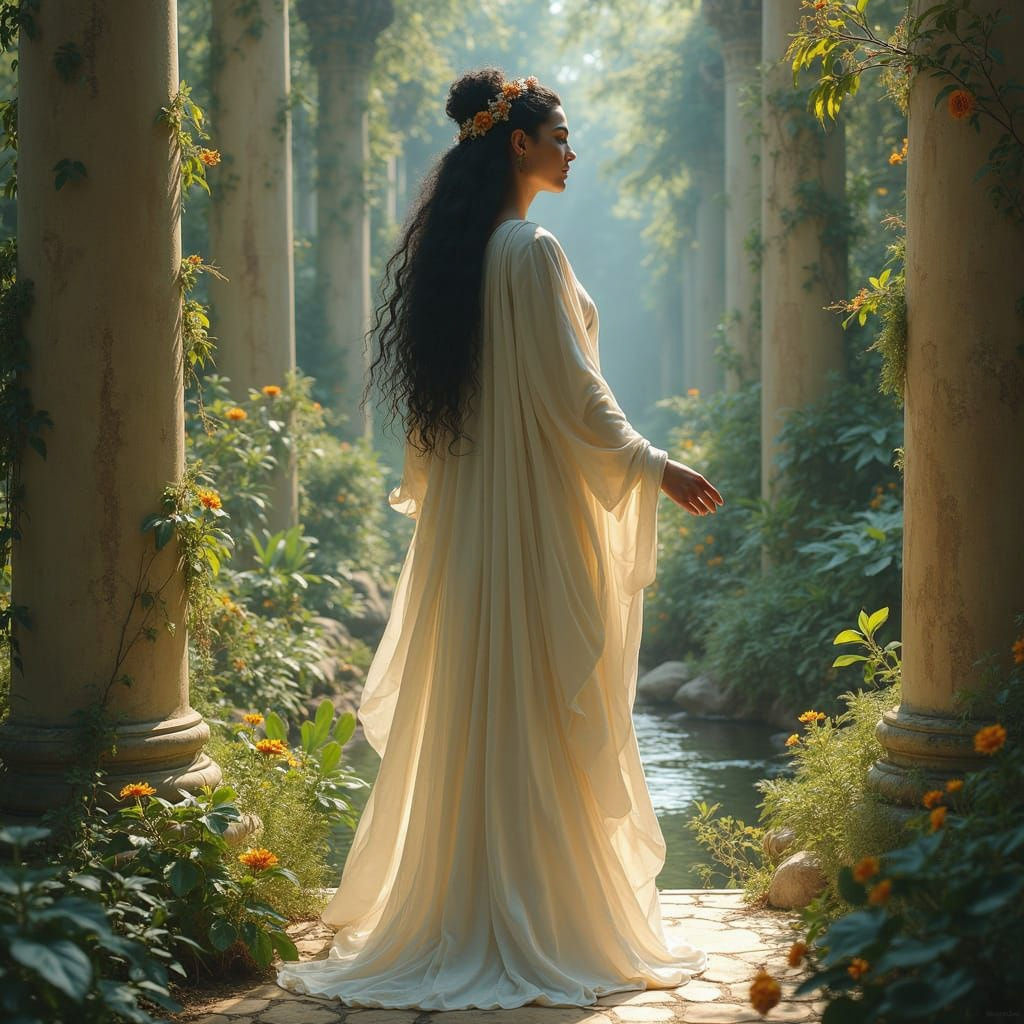 Greek Shaman in Botanical Garden, Photorealistic Art